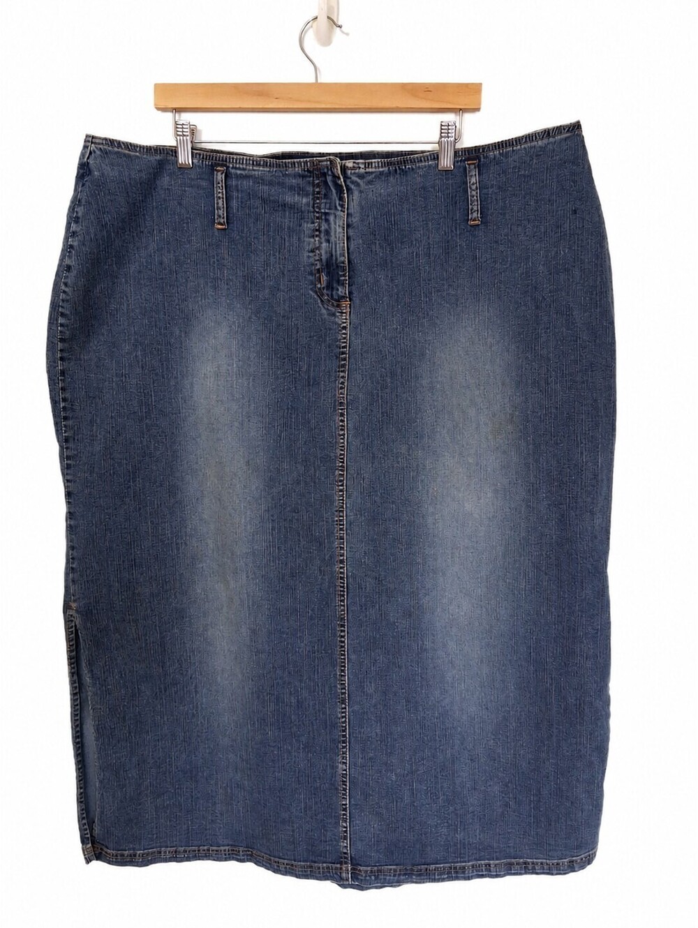 Vintage Ashley Stewart Denim Pencil Skirt Side Slits, Size 24